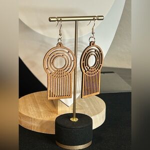 #517 | Brown Wood Dangle Earrings with Gold Hooks